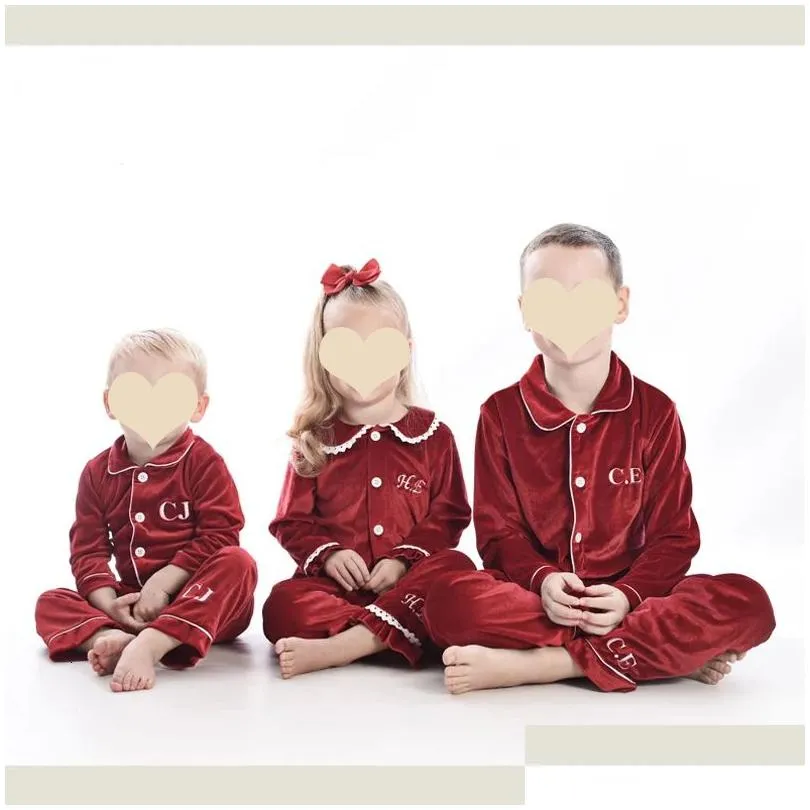 Pajamas Family Matching Sibling Kids Clothes Velvet Red Baby Girls Boys Christmas Pyjamas 2 Pieces Pjs Children Pajamas Set 230310