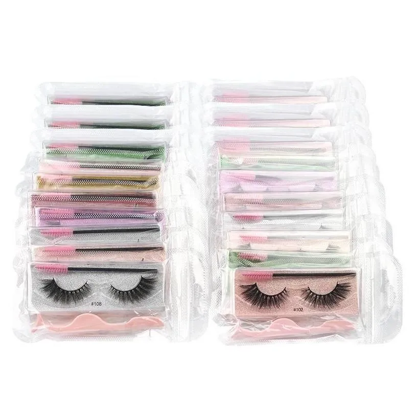 False Eyelashes Lash Extensions Whole Sale Beauty Supply 3D Lashes Packaging Eyelash Combination Color Wiht Curler Brush Natural Thi