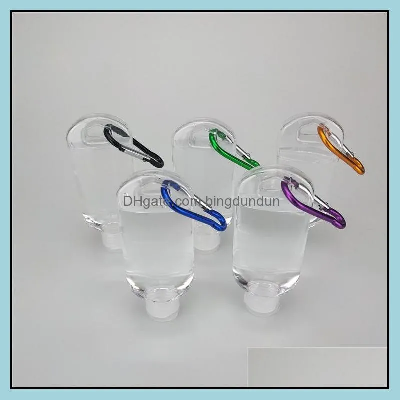 30pcs 50ml empty alcohol refillable bottle with key ring hook clear transparent plastic hand sanitizer bottle for travel