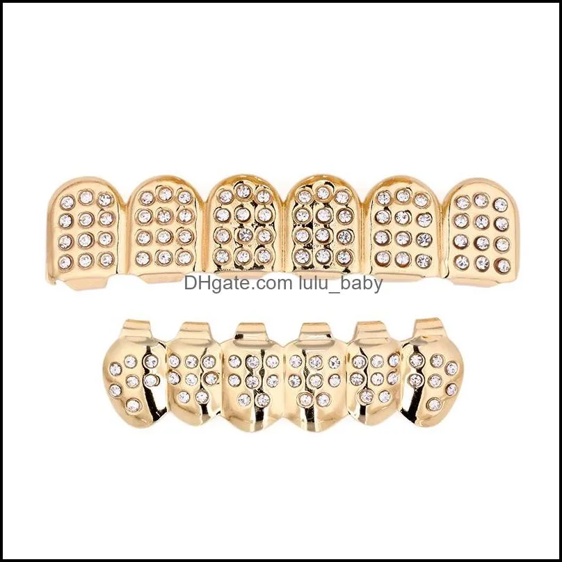 hip hop jewelry 6 top bottom teeth false teeth grillz set bump lattice dental grills body jewelry teeth grillz