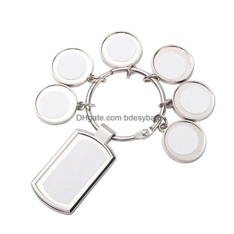 fashion diy sublimation blank round keychains thermal transter designer keychain photo frame for woman man silver car key rings family souvenir jewelry