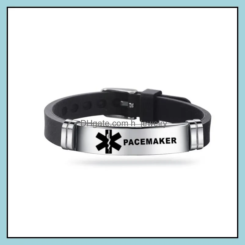 stainless steel engravable bracelet medical alert id bracelets diabetes epilepsy alzheimers allergy women men silicone bracelet