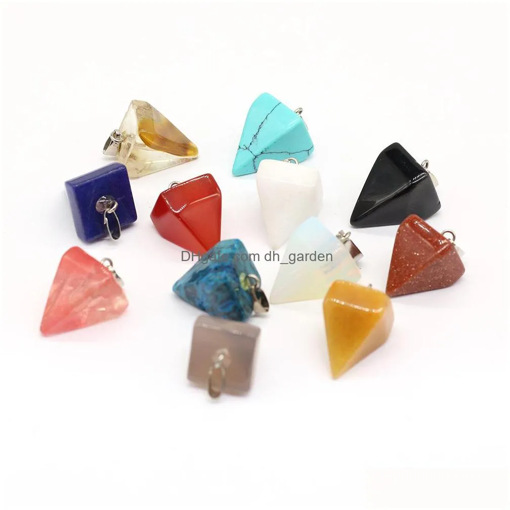 natural crystal pyramid shape stone charms point handmade pendants for necklace earrings jewelry making