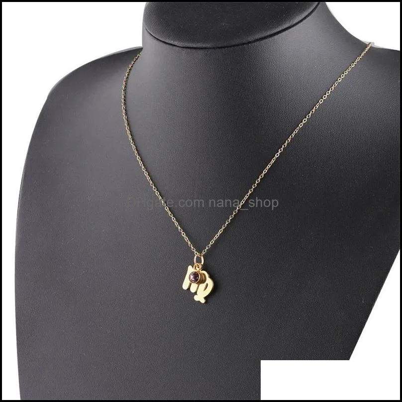 gold plated stainless steel 12 constellation pendant necklace for women crystal birthstone charm chain necklace jewelry gift 3592 q2