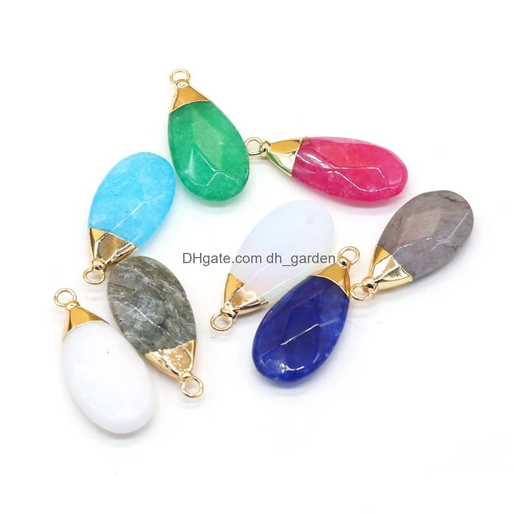 delicate faceted water drop stone chakra charms teardrop shape pendant rose quartz healing reiki crystal finding diy necklaces women