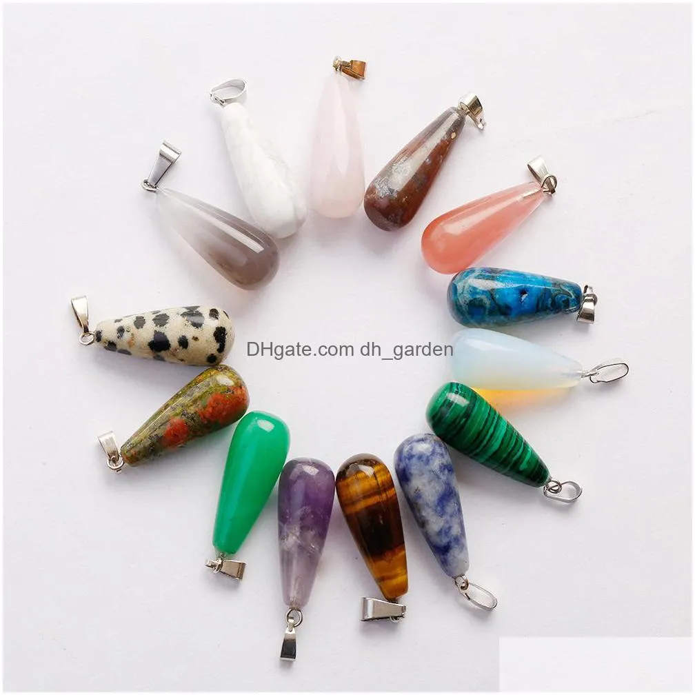 healing natural stone water drop charms chakra pendant reiki amethysts lapis teardrop shape rose crystal pendants diy necklace earrings