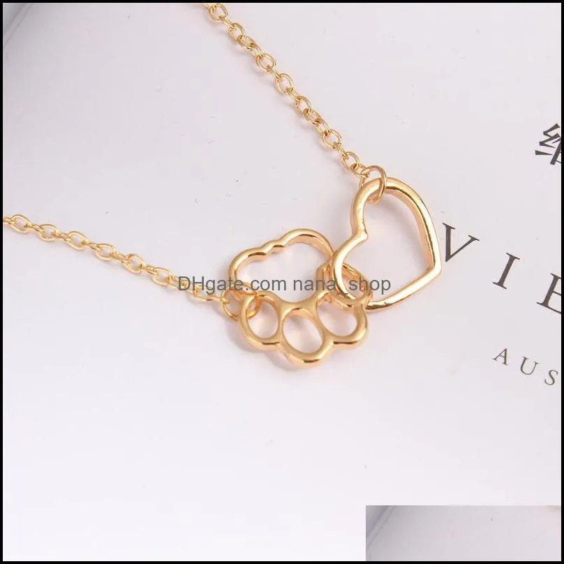 pendant necklaces pendants jewelryfashion women 18k gold plated heart paw print personalized necklace love my pet jewelry 1821 t2