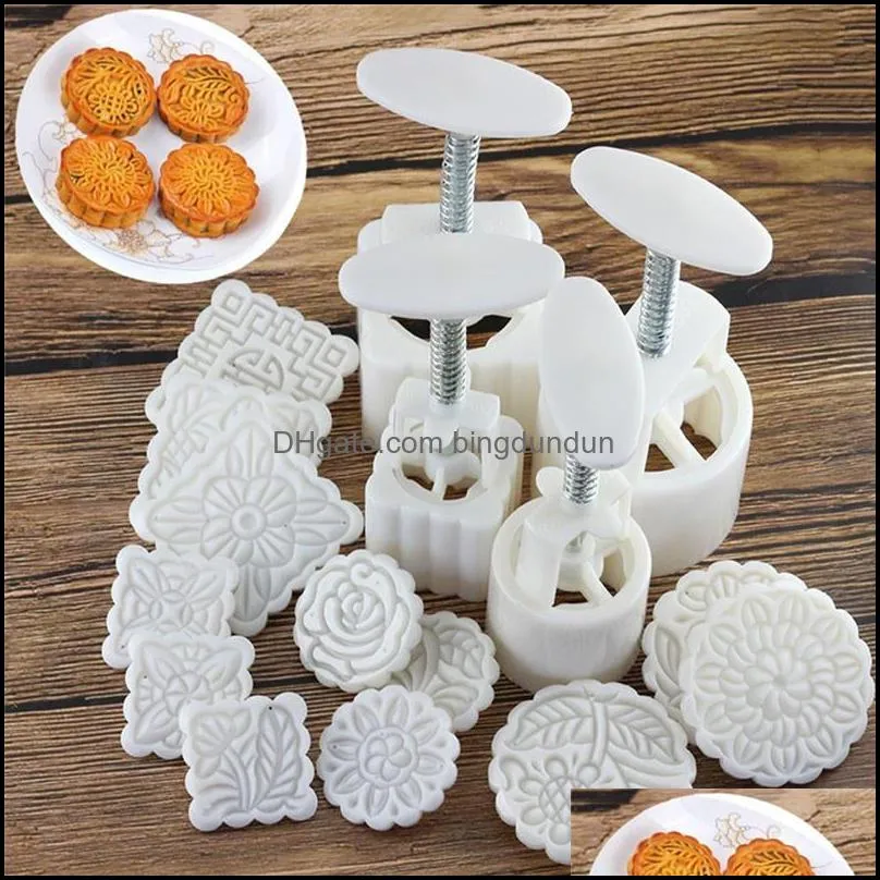 16pcs/set flower mooncake mold diy hand pressure fondant moon cake biscuits moulds midautumn festival baking tools