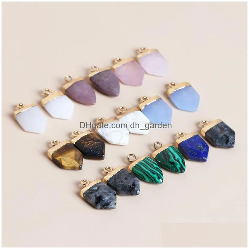 gold edge natural crystal stone charms healing hexagon arrow pendant diy necklace jewelry making wholesale