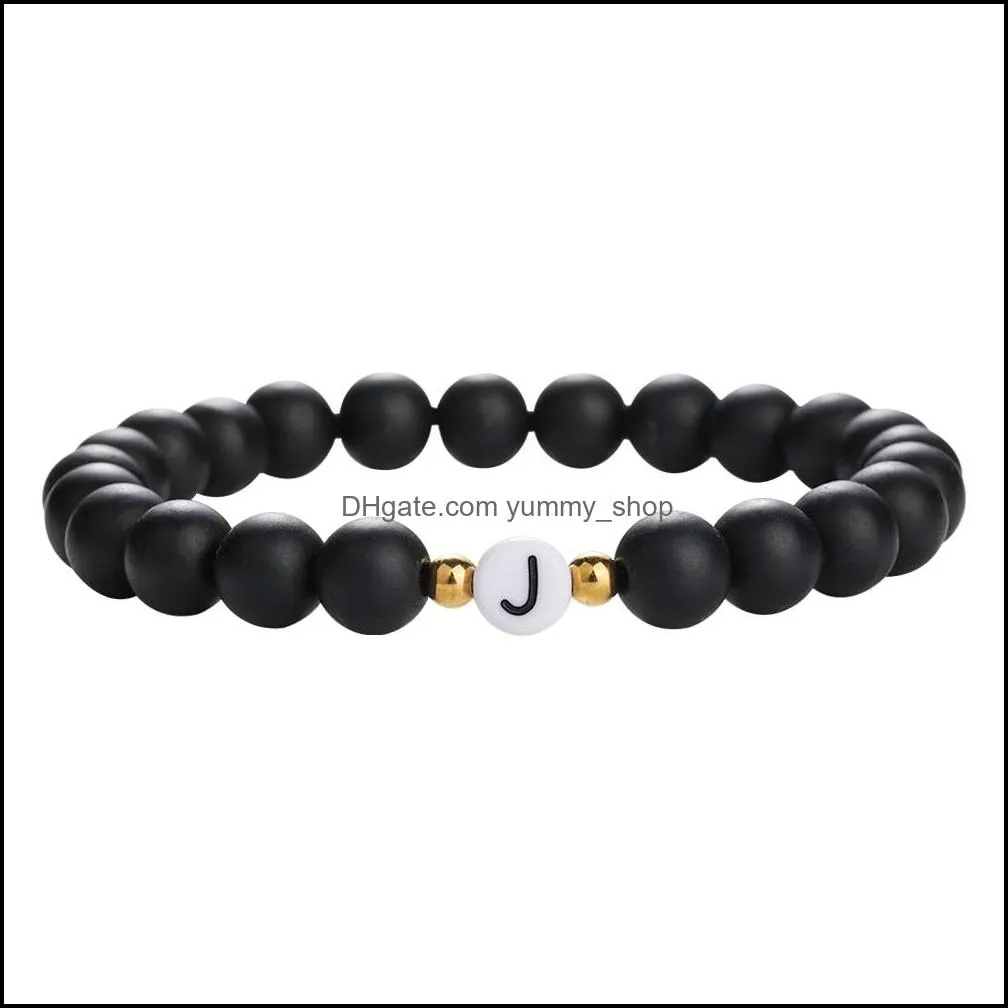 diy az 26 letter bracelets black white stone bead couple bracelet friendship lucky bead bracelet kids family gift