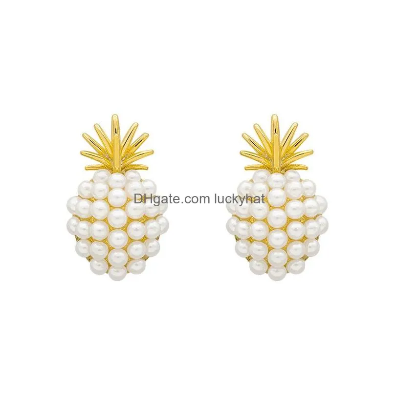 fashion jewelry s925 silver post earrings faux pearl beads cute pinapple stud earrings