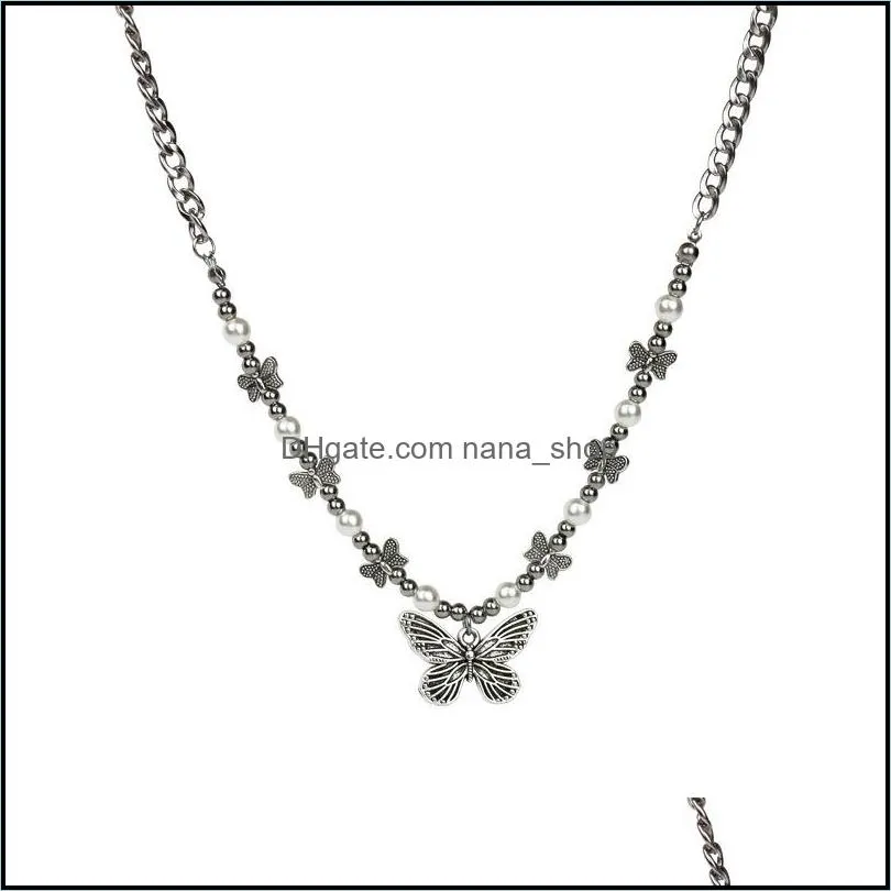 Pendant Necklaces Gothic Butterfly Necklace For Women Choker Aesthetic Grunge Chain Accessories Indie Collar Jewelry Friends Gift 36 Dhw48