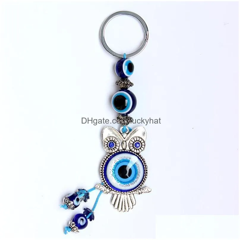 fashion jewelry turkish symbol evil eye key ring handmade vintage owl keychain