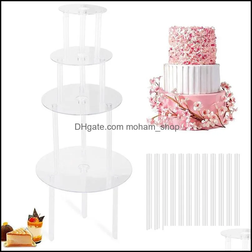 baking pastry tools cake stand plate 4 reusable supports with 12 plastic dowel rods for multitier decoration