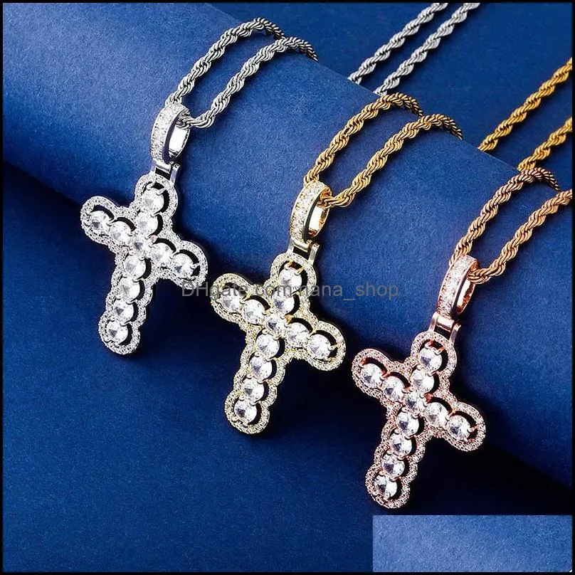 trendy men women cross necklaces luxury bling zircon necklaces fashion gold silver color copper cross hip hop necklaces 3482 q2