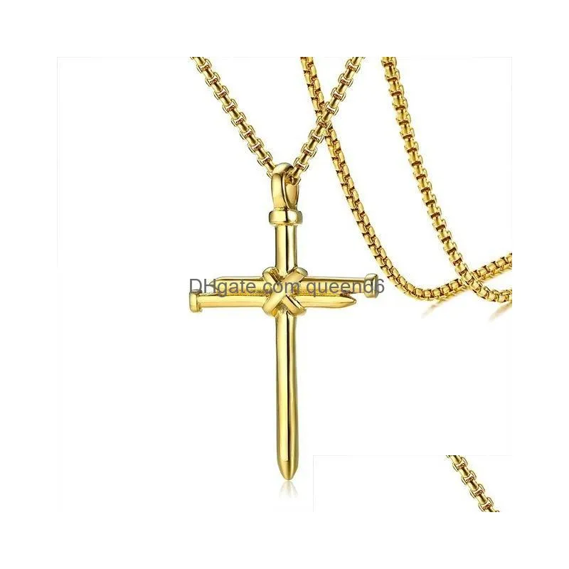 fashion jewelry men punk necklace steel nail cross pendant necklace man necklaces