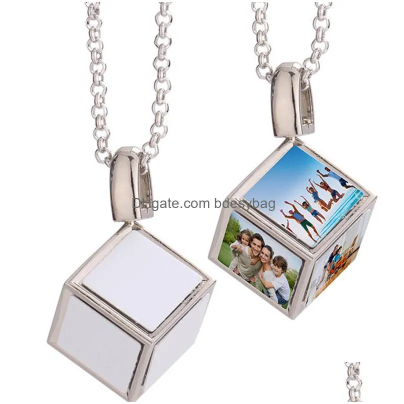 diy sublimation blank gold necklace designer jewelry thermal transter silver square mens necklace woman photo frame pendant necklaces family anniversary