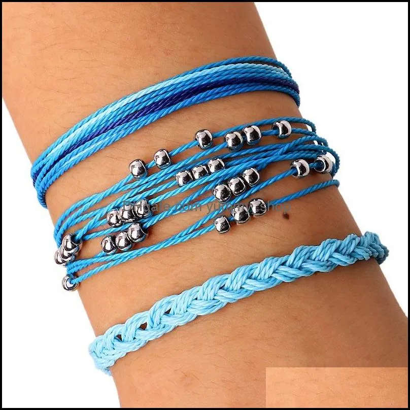 fashion multilayer wax rope bracelet set bohemia jewelry small bead charm bracelets bangles for girl women jewelry