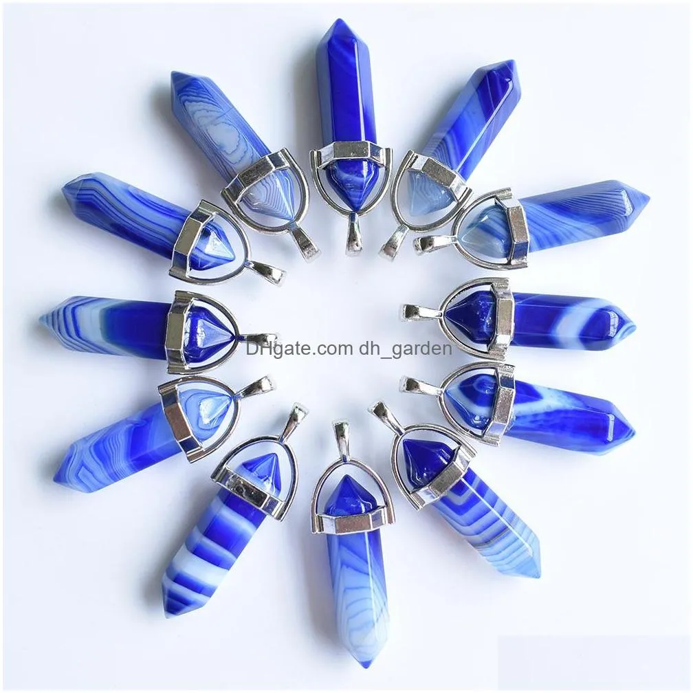 mix natural stone stripe agates pillar pendants fashion healing charms bullet pendulum necklace making accessories wholesale