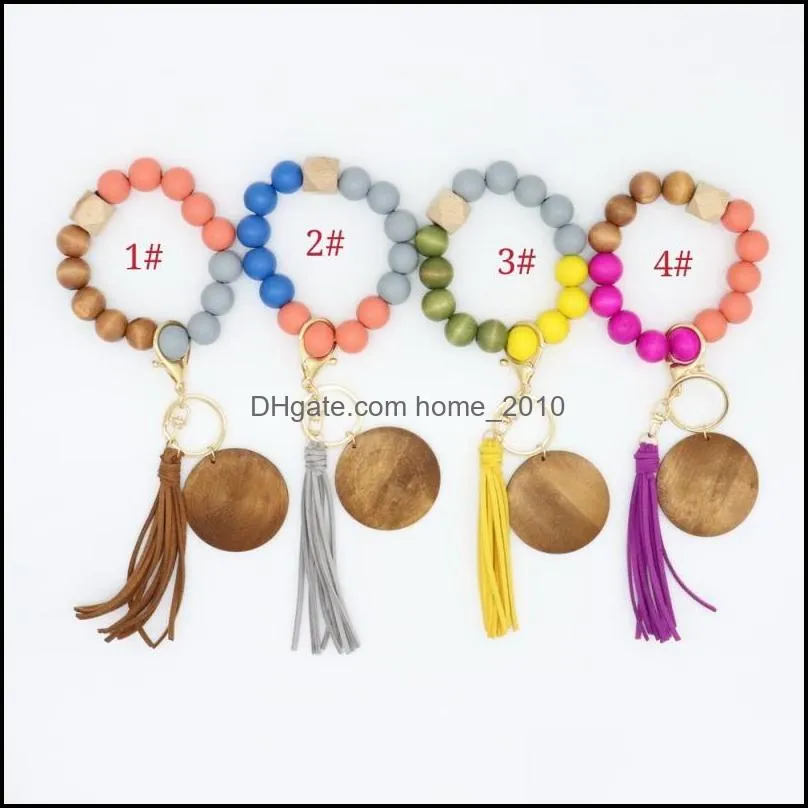 wristlet keychain key ring bracelet silicone beaded wrist cute keychains for women bangle elastic portable car keyrings chains girls with faux leather tassel