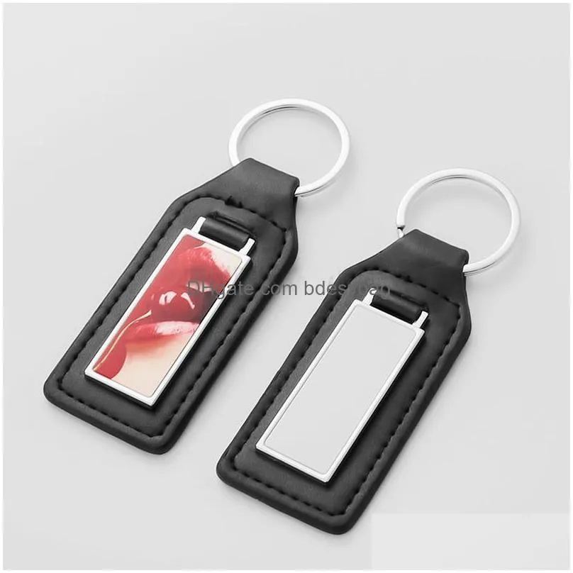 thermal transter diy sublimation blank leather keychains square round oval keychain photo frame keyring silver plated alloy car key ring souvenir lovers