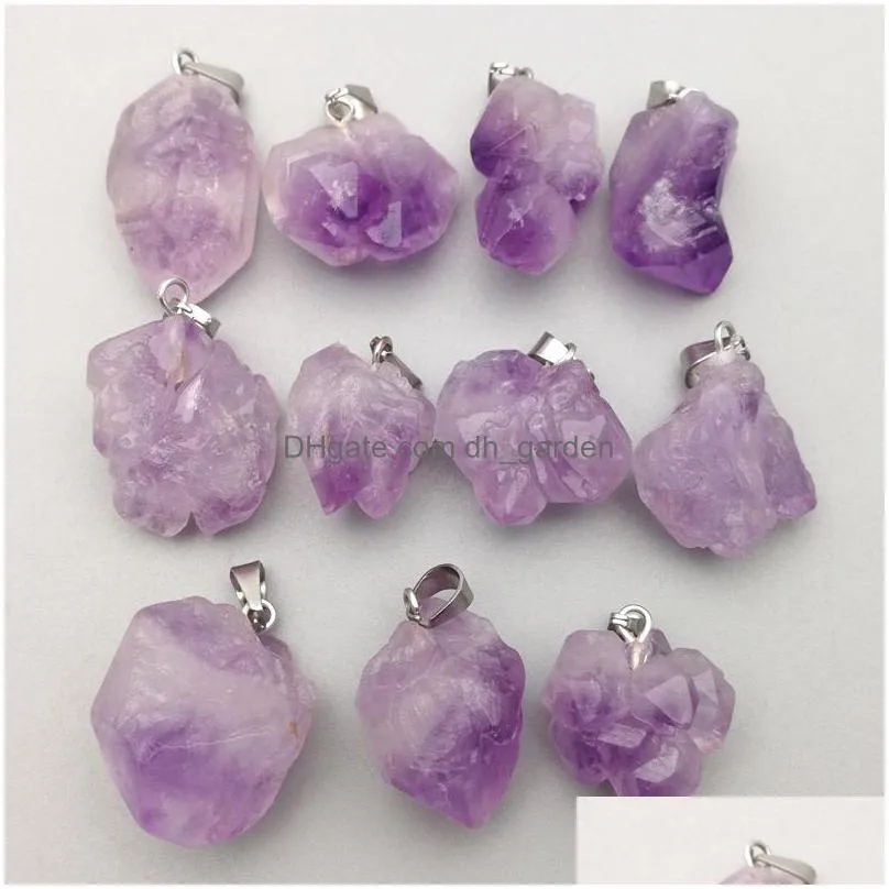 irregular amethyst pillar natural stone charms chakra healing crystal pendant diy necklace earrings jewelry making