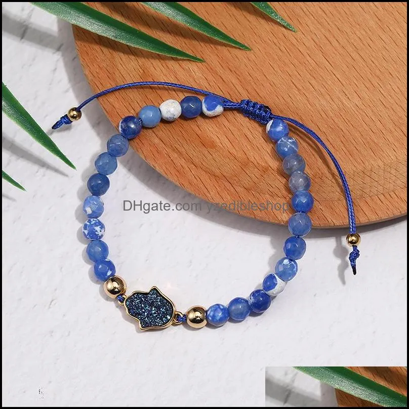 natural stone agate bead druzy charm bracelet for women handmade fatima hamsa hand beads braided bracelets with card jewelry friends