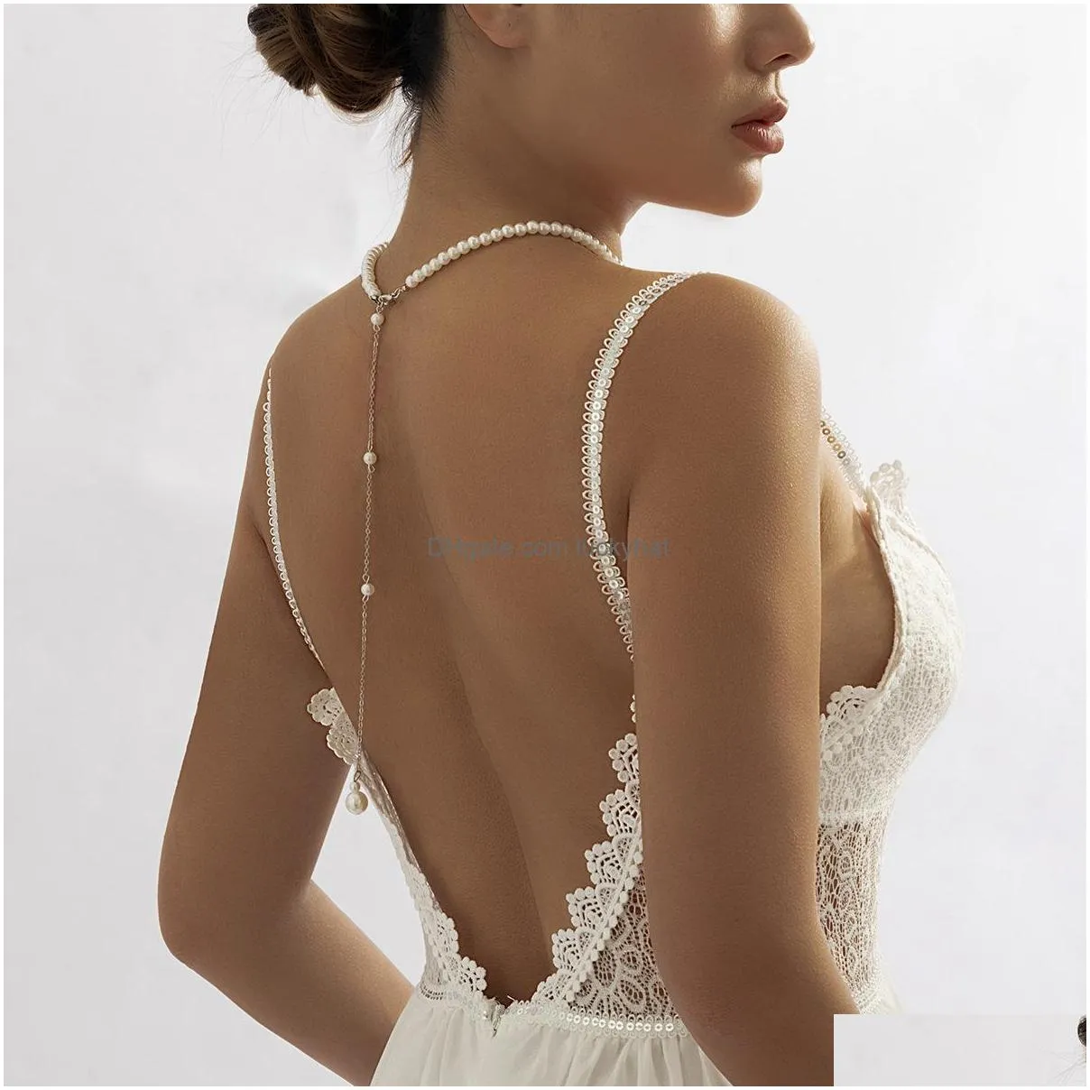 fashion jewelry beach bride back body chain ornaments choker necklace sexy faux pearls beaded chain tassel necklaces