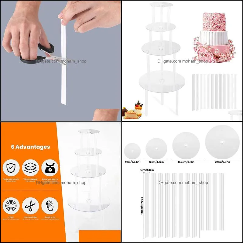 baking pastry tools cake stand plate 4 reusable supports with 12 plastic dowel rods for multitier decoration