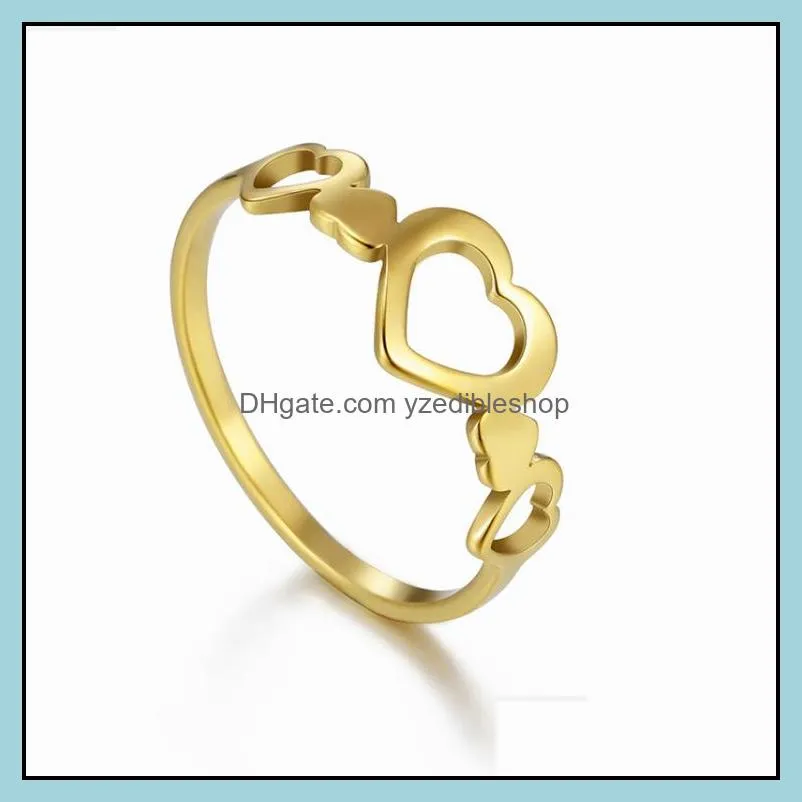 stainless steel love ring band jewelry young girl gift gold plating hollow heart with hearts design rings