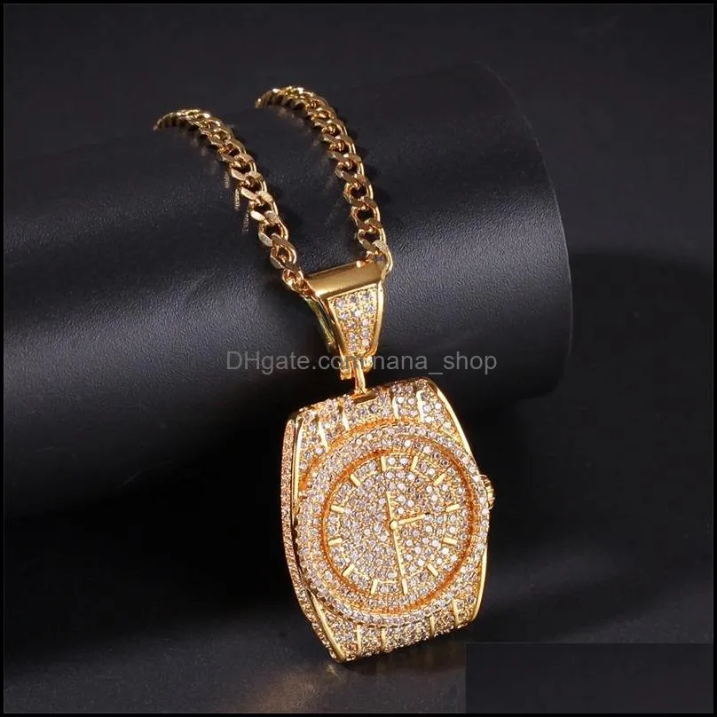gold silver dial pendant necklace mens hip hop jewelry fashion watch pendant necklaces c3