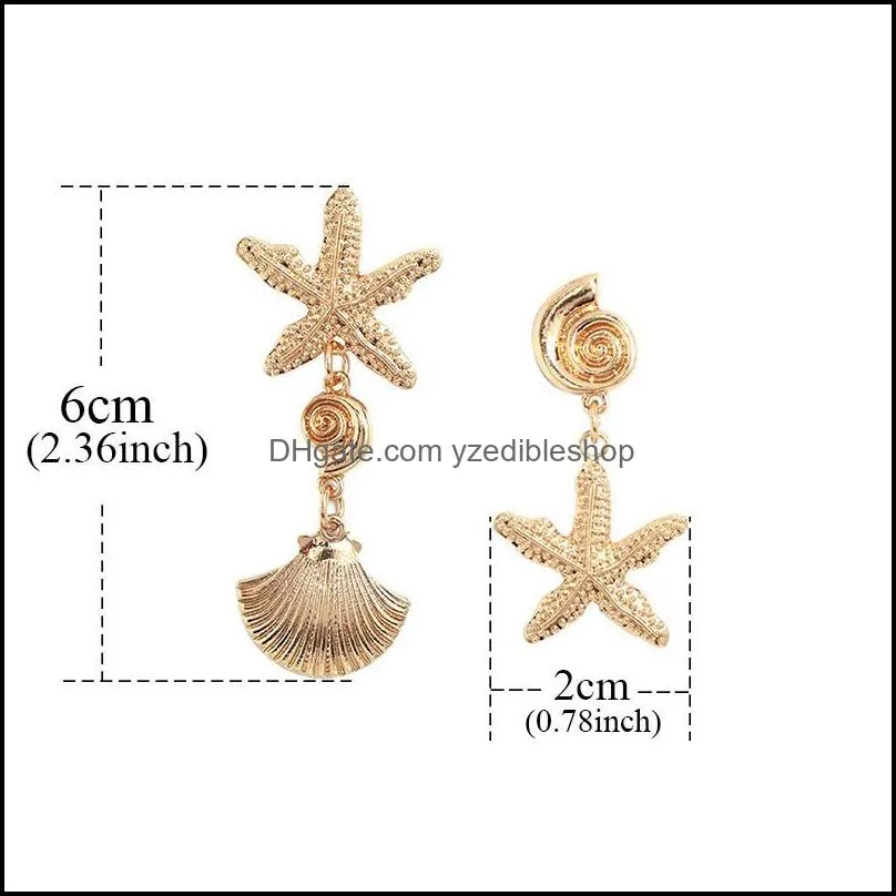 vintage starfish shell earring metal gold color shell asymmetry conch stud earrings geometric irregular pendant ear bohemia beach