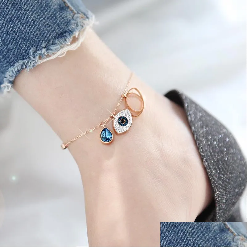 fashion jewelry titanium steel evil eye anklet for women blue eyes charms pendant rose gold chain anklets