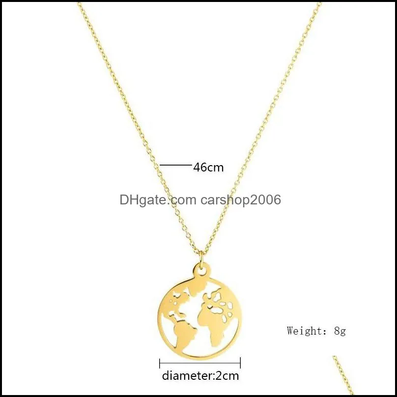 stainless steel necklace pendant world map necklace chains statement necklaces silver rose gold globe travel jewelry gift