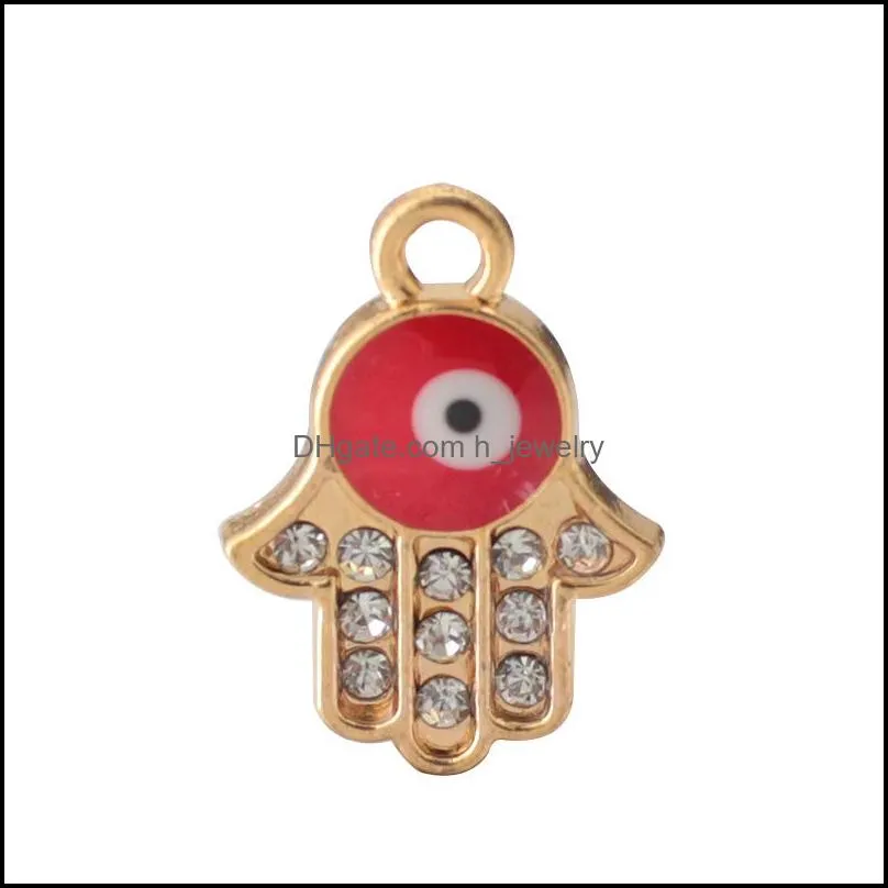 crystal enamel fatima hamsa charm eyes pendants for bracelet necklace jewelry alloy metal making accessories wholesale