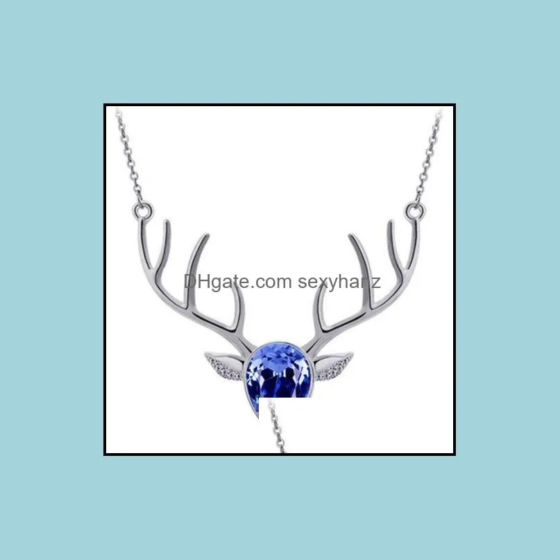 rhinestone crystal necklace christmas deer pendants necklaces boho antler horn animal chain necklaces