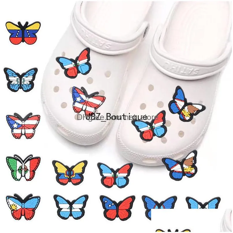 wholesale butterfly croc shoe charms parts accessories charm with buckle clog pins for teens girls adult gift