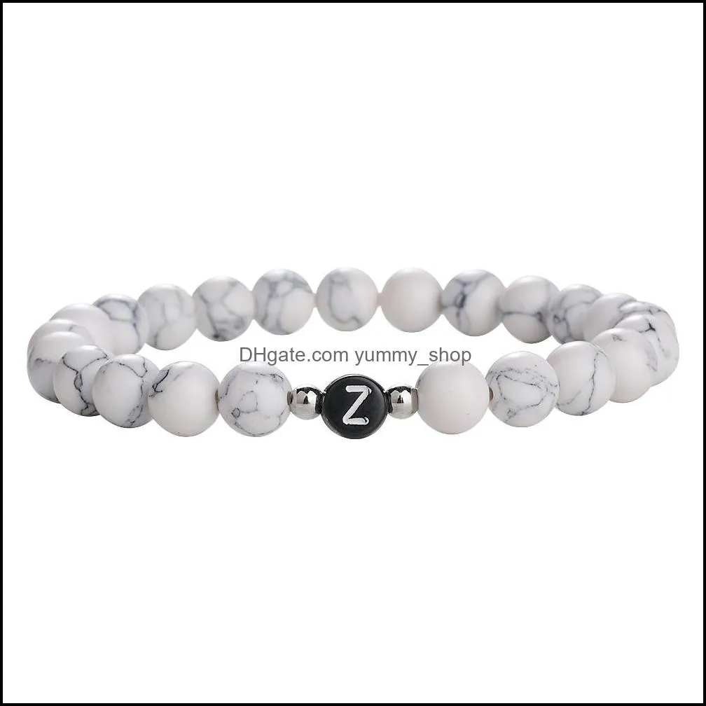 diy az 26 letter bracelets black white stone bead couple bracelet friendship lucky bead bracelet kids family gift