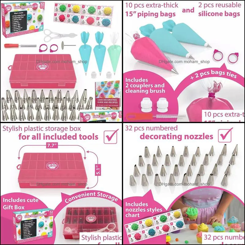 baking pastry tools 52 pcs/set bags add32 nozzle set bag tips kitchen diy icing piping cream cookie tool cake decorating