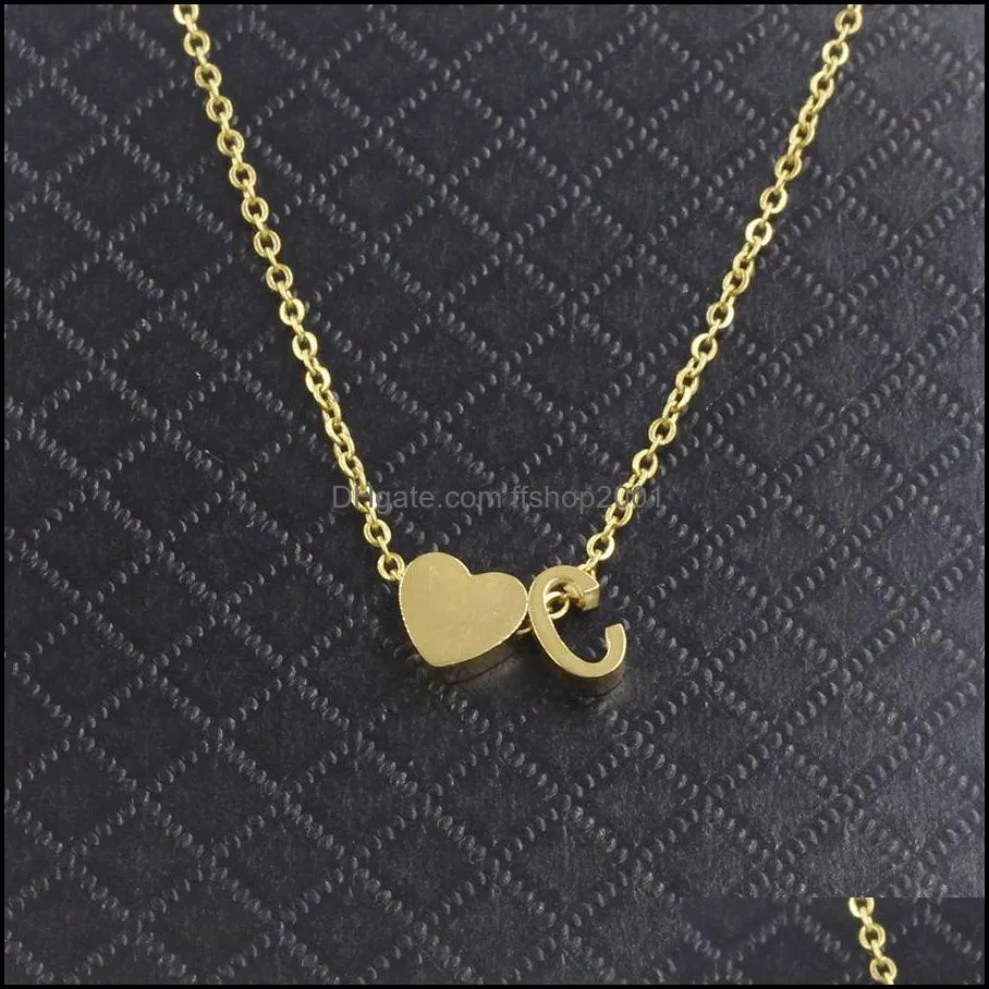 stainless steel necklace 26 intial letter alphabet pendant necklace for women gold color az alphabet heart necklace for women girls