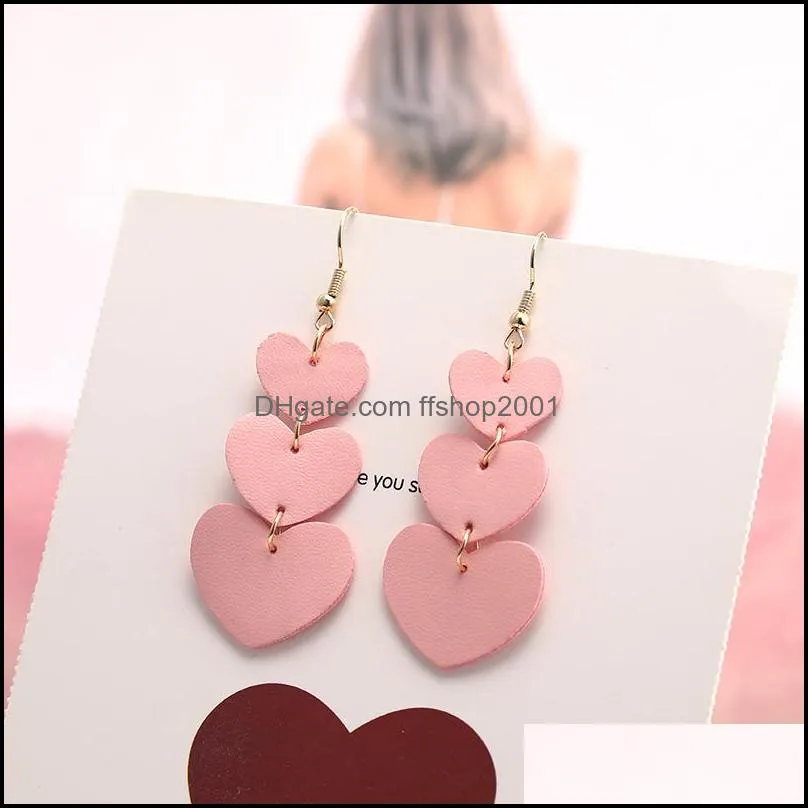  fashion design heart drop earrings for women girl faux leather double side light weight heart long dangle earring statement jewelry