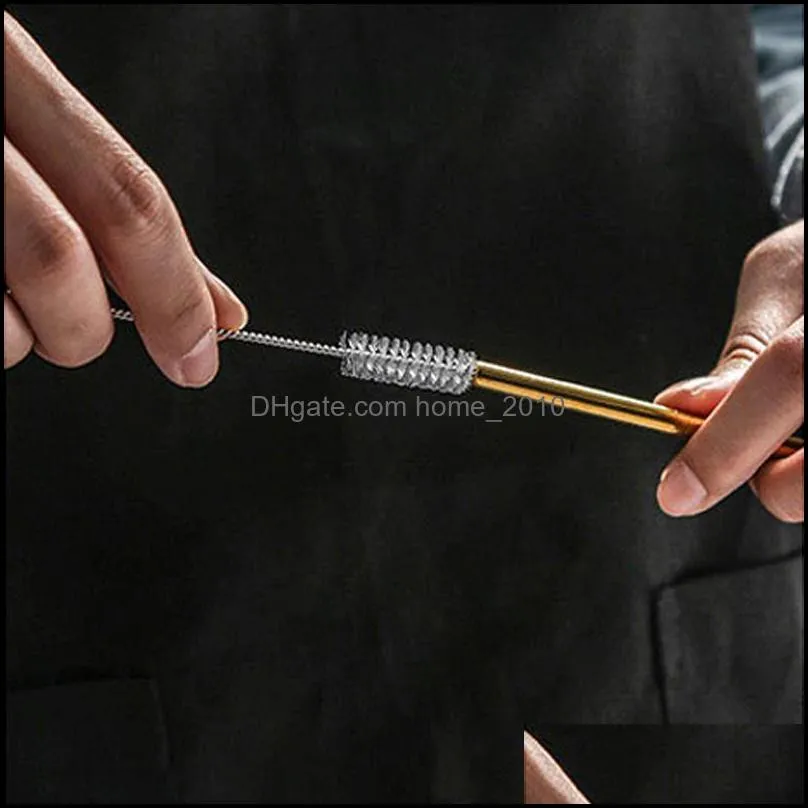 straight bend stainless steel straw set with cleaning brush silicone tips reusable metal drinking straws home party bar tool vt0670