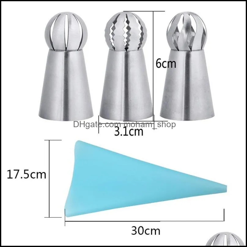 cake piping tips decorating mouth set 4 piece spherical stainless steel plastic baking nozzle tool diy decoration bag pastry tools