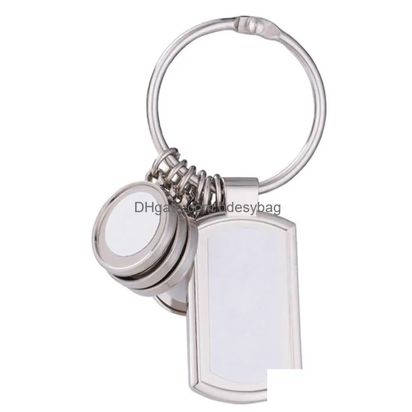 sublimation blank thermal transter car keychains key rings diy six round alloy silver designer jewelry keychain for family christmas gift