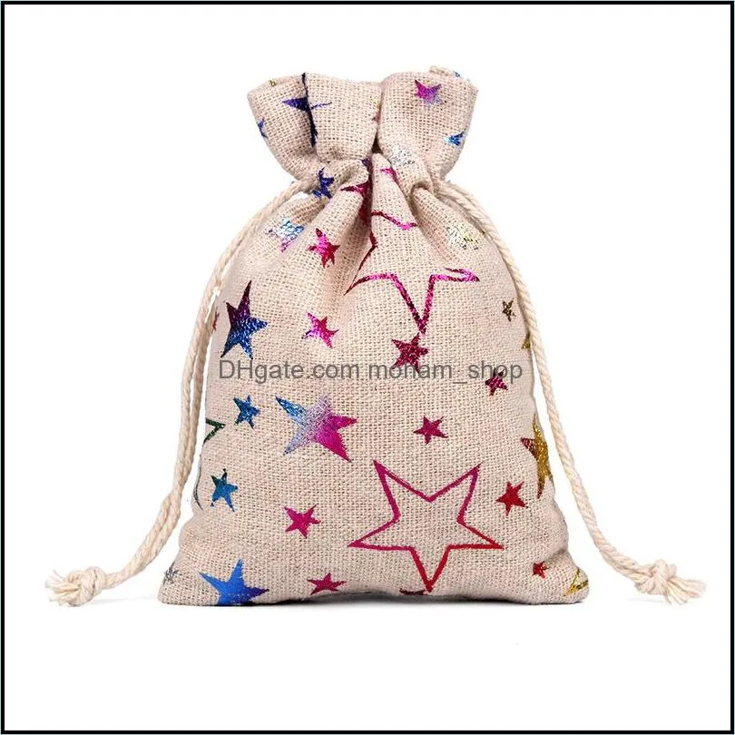 colorful linen christmas cotton bags 10x14 13x18cm home party muslin candy gifts jewelry packaging bags drawstring gift bags pouches