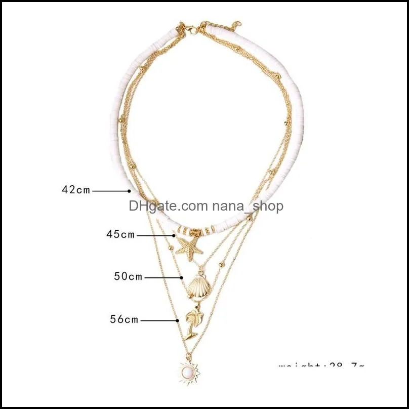 s1741 fashion jewelry multilayer necklace polymer clay metal starfish shell coconut pendant necklace c3