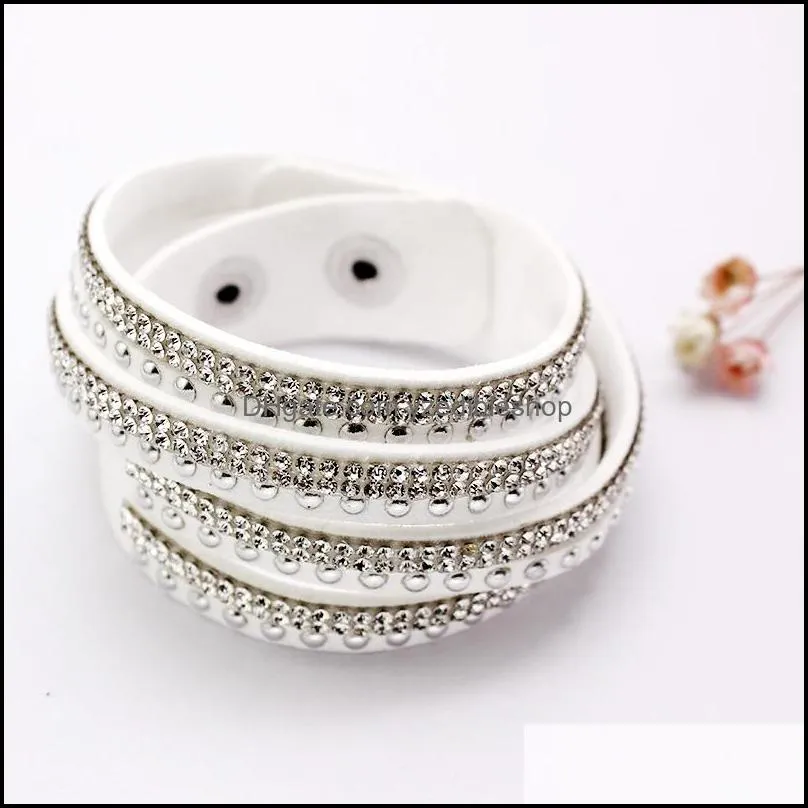  korean fashion pu leather bracelets multi layer rhinestones crystal colorful wrap bracelet for women men jewelry bangles