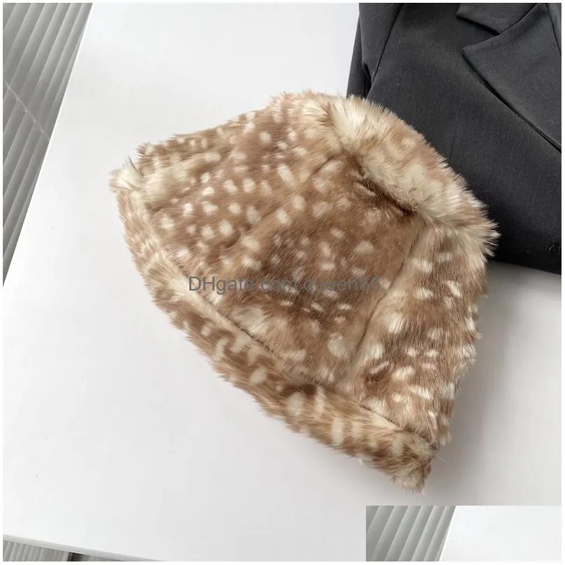 winter womens faux fur hat plush dots hats lady soft warm caps bucket fisherman hat