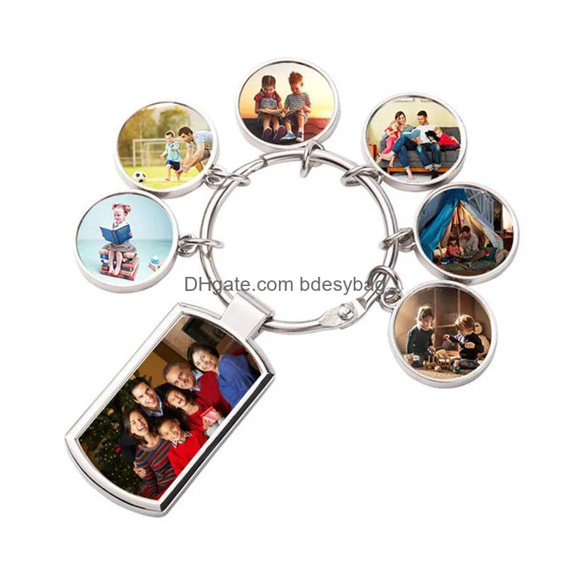fashion diy sublimation blank round keychains thermal transter designer keychain photo frame for woman man silver car key rings family souvenir jewelry