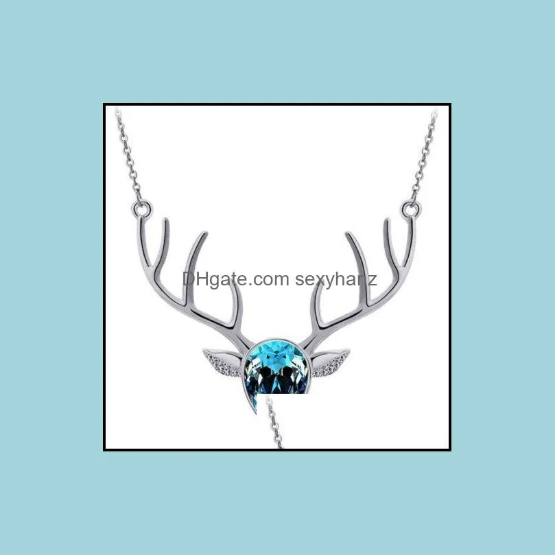 rhinestone crystal necklace christmas deer pendants necklaces boho antler horn animal chain necklaces